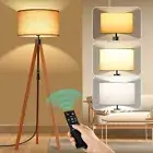 Floor Lamp Solid Wooden Tripod, Standing Lamp with Remote Control, Dimmable 3 Co