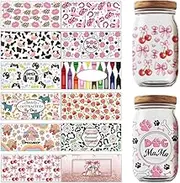 GOMAKERER 12 Sheets Transfers Stickers, Rub on Transfers Flower Game Western Country Theme Cup Wraps Decal Waterproof Printing UV Transfer Paper for 16 oz Glass Cups DIY Crafts