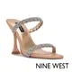 NINE WEST ZIPPY5水鑽方頭高跟涼鞋-膚色