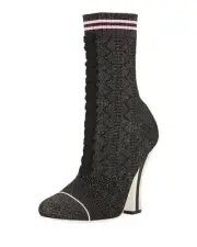 New Fendi Rockoko Metallic Knit 105mm Bootie Sock Boots Black US 8.5/ Eur 39