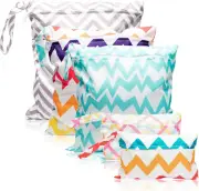 5Pcs Baby Cloth Diaper Wet Dry Bags with 2 Zippered Pockets Waterproof Reusable