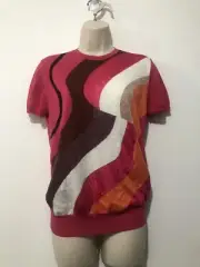 Emilio Pucci Pink Multicoloured Lana Wool Jumper Top Blouse Medium