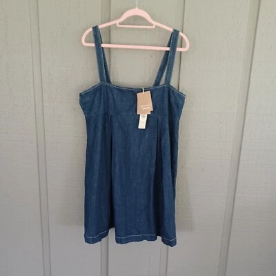 Reformation Women Cecil Denim Babydoll Mini Dress Size 10 Preppy Cotton In Ellis