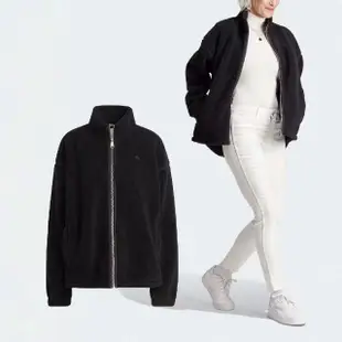 【adidas 愛迪達】外套 Premium Essentials 女款 黑 保暖 立領 羊羔絨 毛茸茸 風衣 夾克 愛迪達(II8041)