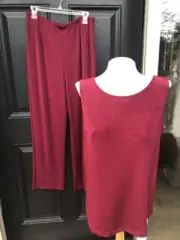 New 2-pc Chico's Travelers Mulberry Red No Tummy Pants & Tank Top 3 XL 16 18 NWT