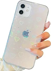 Shinymore iPhone 8 Plus Love Heart Case Cute Clear Laser Glitter Soft Silicone Love Heart Pattern Slim Protective Shockproof Girls Women Case Cover for iPhone 7 Plus 8 Plus