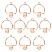 10Pcs Mushroom Shaped Alloy Open Back Bezel Pendants Resin Frame, Rose Gold