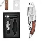 Givvate Wine Corkscrew -Multifunctional Waiters Corkscrew Bottle Opener Stainless Steel with Foil Cutter & Double Hinge Fulcrum-Wine Aerating Pourers-Gift Box for Men