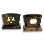 Legal Tiger Eye Marble w/Gold-plated Accents Quartz Clock/Letter Rack
