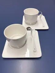 2 Sets Coffee Cups Novelty With Porcelain Spoon And Saucer, White