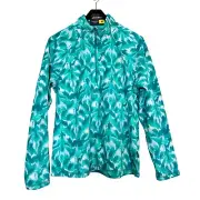 Eddie Bauer Women’s Sz M 1/4 Zip Polar Fleece Turquoise Leaf Ikat Top NWT