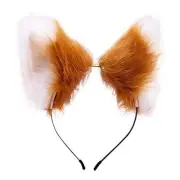 Fxaelian Animal Fox Cat Dog Ears Headband Halloween Cosplay Party Light Brown