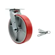 8 Inch Red Poly on Cast Iron Swivel Caster with Roller Bearing and Swivel Lock
