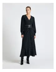 [Cue] Textured Georgette Spot Midi Dress in Blue
