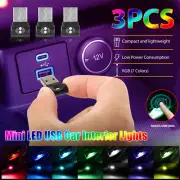 3x USB RGB LED Mini Car Interior Light Neon Atmosphere Ambient Lamp Accessories