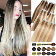 HIGHLIGHT Tape Glue In Skin Weft 100% Remy Human Hair Extensions THICK 12"-24" A