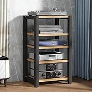 MegLob AV Media Stand, Freestanding Stereo Stand Cabinet, Space-Saving Audio Tower Rack with Adjustable Shelves, Rustic Stereo Cabinet Audio Rack Tower, Gaming Device Stand,Oak Color 5 Tiers