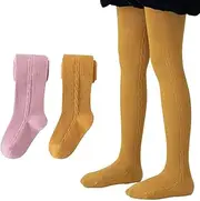 [Snegyu] 2 Pack Warm Tights for Kids Girls' Back to School Uniform Plain Tights Socks Knit Cotton Rich Baby Girl Leggings Toddler Pantyhose for 1-10 Years