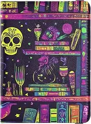 [Amooorous] Magic Library Colorful Halloween Leather decorative waterproof passport holder Wallet Combo Passport Cover Lightweight, magic library colorful Halloween, 1 size