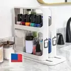 Plastic 2 Layer Rotating Storage Shelf White Spice Rack for Home