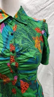 NWT Miss Sixty AVANT GARDE - S 10 VTG Floral SHIRT Puff Slv Button Front TOP #A2