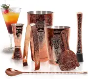 Bartender Kit Cocktail Shaker Set-6 Pieces Stainless Steel Copper Plated Etching