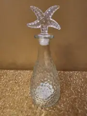 NEW - Ocean Themed Pebbled Glass Bottle with Clear Starfish Stopper (White)