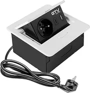 GTV - Avaro Furniture Socket, 1 x French Socket, USB A+C, Cable Length 1.5 m, Colour White, for Desks, Tabletop, Kitchen and Office | Compact Dimensions