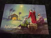 6 religous Christmas cards Shepherds approaching manger