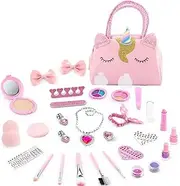 Kids Makeup Kit for Girl, Washable Makeup Sets Toys with Unicorn Purse, Toddler Pretend Play Set Vanity Birthday Gift for Ages 3 4 5 6 7 8 9 10 12 Years Old