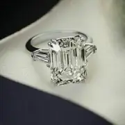 2.Ct Emerald Cut Real Moissanite Engagement Ring 14K White Gold Plated
