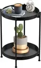 Mofish Round End Table: 2 Tier Metal Sofa Side Table with Storage