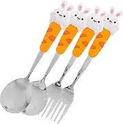 TOPPERFUN 4pcs Bunny Shaped Novelty Spoons Set Creative Stainless Steel Dessert Utensils for Coffee Ice Cream and Tea Whimsical Design for Home and Party Use