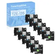 10PK Compatible Brother P-Touch TZe-135 TZ135 0.47'' White On Clear Label Tape