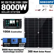Solar Full Kit 8000w 110v Inverter 300W Solar Panel Home 100A Controller Systwr