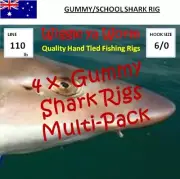 4x Hand tied Castable 110lb coated wire Gummy Shark fishing rigs 6/0 circle hook