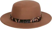 [NiceYnn] Unisex Trendy Felt Wide Brim Flat Church Derby Cap Headwear Top Hat with Leopard Band, Wool Fedora Panama Bowler Boater Jazz Cap