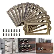 12 Pcs Brass Cabinet Drawer Label Pull File Name Card Frame Holder Handle