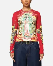 [ED HARDY] Ed Hardy Women's Divine Long Sleeve T-shirt Red - Size XL XL Red