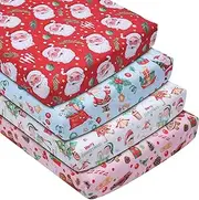 FuWeave 4 Pcs Christmas Santa Claus Gingerbread Gnome Cartoon Tree Crib Sheets for Baby Boys Girls, 52”x 28” Soft Breathable Christmas Fitted Crib Sheet Set for Standard Crib and Toddler Mattresses
