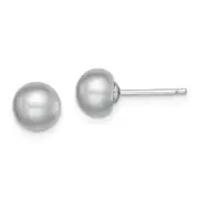 Sterling Silver Rh-Plated 7-8mm Grey Fw Cultured Button Pearl Stud Earrings
