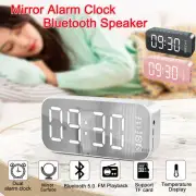 Digital Alarm Clock Bluetooth Speaker Bedside Mirror Display Dual Clocks Radio
