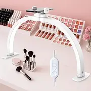 SAILESI 29Inch Half Moon Light for Nail Desk, 4700LM 38W Foldable Nail Table Lamp with 3 Color Temperature 3000K-6000K,10 Brightness Dimmable, Lash Light for Beauty Manicure Eyelashes Tattoos, White