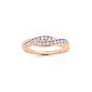 9ct Rose Gold Diamond Crossover Swirl Ring