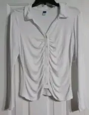 NWT Women's Old Navy Fitted Long Slv Button Front Top Size S 4-6 Blouse White
