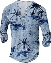 [Generic] Long Sleeve Polyester T Shirt Men Men's Summer Coconut Tree Beach Beach Holiday Leisure Fashion Trend T Shirt T Shirt Cotton