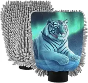 XYMZR Bengal Cat Aurora Absorbent Microfiber Car Wash Mitt, Funny Cute Anime Scratch Free for Cars Cleaning, Home Cleaning Mitts, 2 Pack, 10.24” L x 7.09” W
