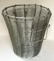 ROUND METAL SILVER WIRE STORAGE BASKET WASTEBASKET With HANDLES ART HOME DECOR