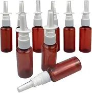 UPSTORE 12Pcs (30ml/1oz) Amber Round Empty Plastic Nasal Spray Bottle with Press Spray Head Refillable Portable Fine Mist Sprayers Containers Pot Travel Sub Bottling for Colloidal Silver Saline