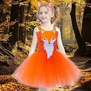 Fairy Tale Animal Fox Blue Dog Dress Costume Tutu Storybook Characters Movie Cosplay for Girls' Kid's Halloween Carnival World Book Day Performance Educational